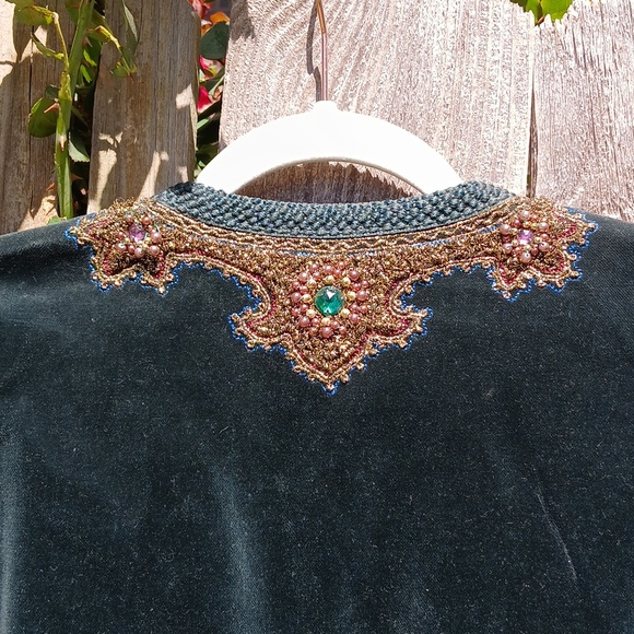 VTG Luxury Velvet Blazer Jacket Dark Forest Green Beaded Embroidered Exquisite M - Picture 10 of 15